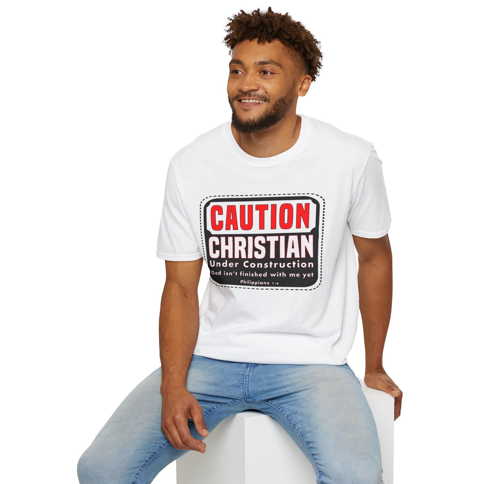 Psalms Angels "Caution Christian Under Construction" Graphic Unisex White Tee Armour