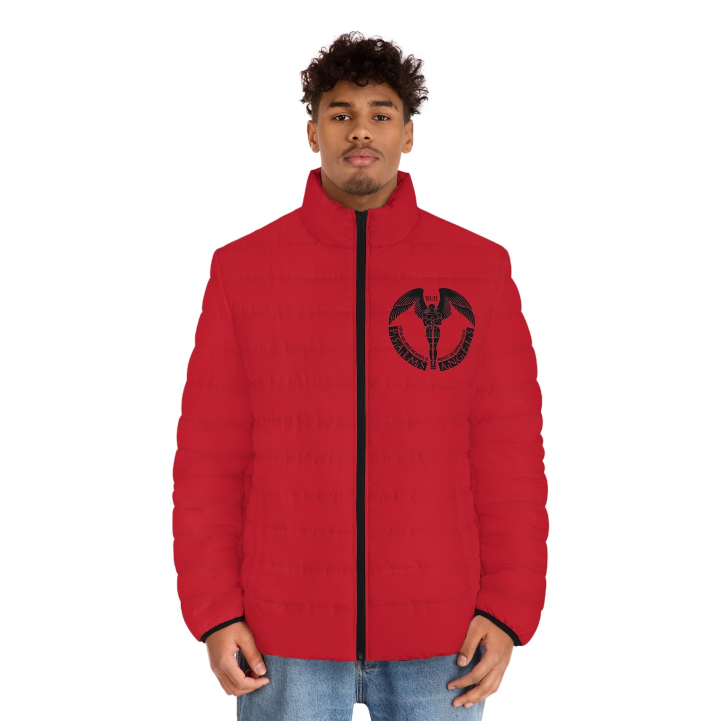 Psalms Angels 91:11 Men's Puffer Jacket - Red