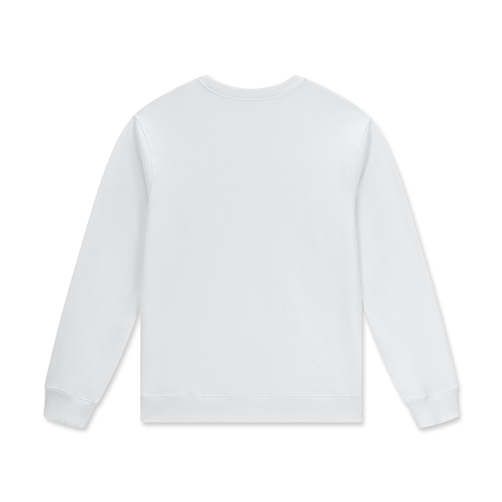 Rear view of a white long-sleeve shirt on a white background