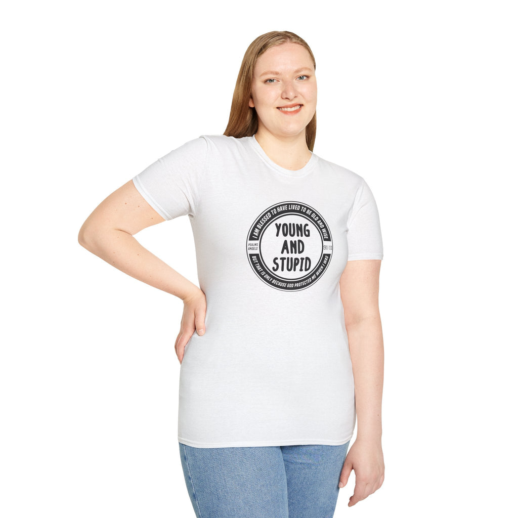 Psalms Angels "I Was Young And Stupid" Graphic Unisex White Tee Amour