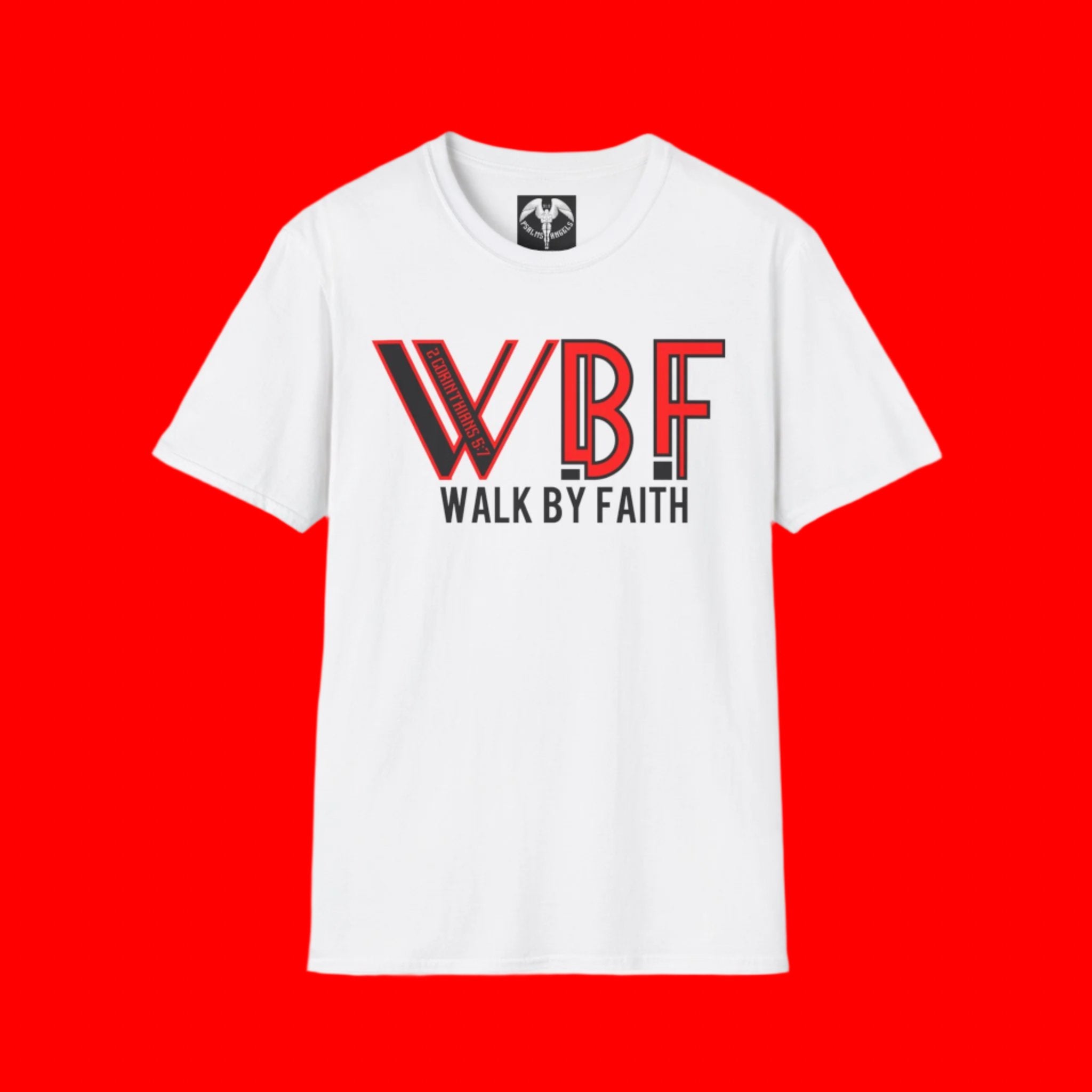 WBF Walk By Faith white grahic teeshirt from the Elemental range by Palms Angels. 2 Corinthians Ch5:Vs7