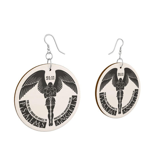 Psalms Angels Wooden Circular Earrings