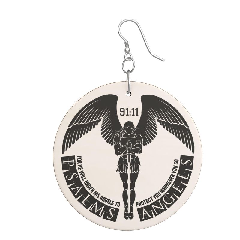 Psalms Angels Wooden Circular Earrings Contra