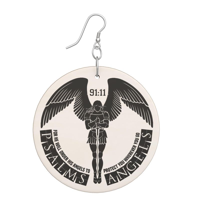 Psalms Angels Wooden Circular Earrings Contra