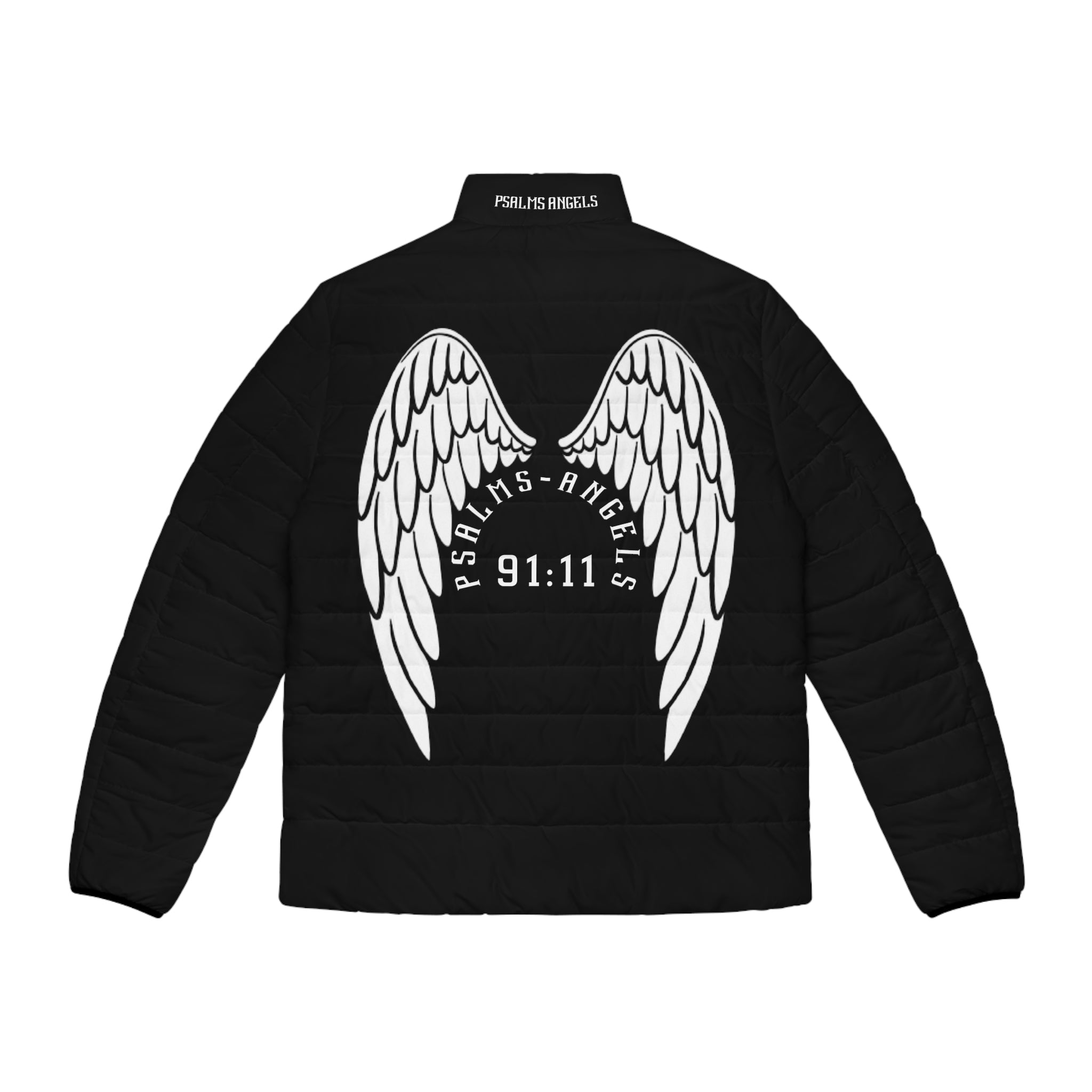 Angels Watch Over Me Men's Puffer Jacket - Black Printify