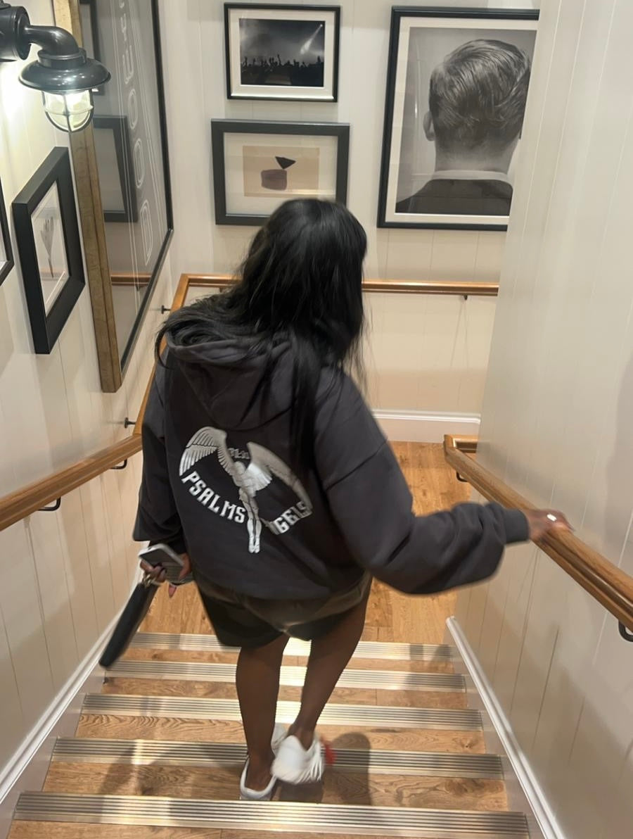 Psalms Angels Heavyweight Hidden Pocket Oversized Halo Fleece Hoodie - Black & Charcoal ODMPOD