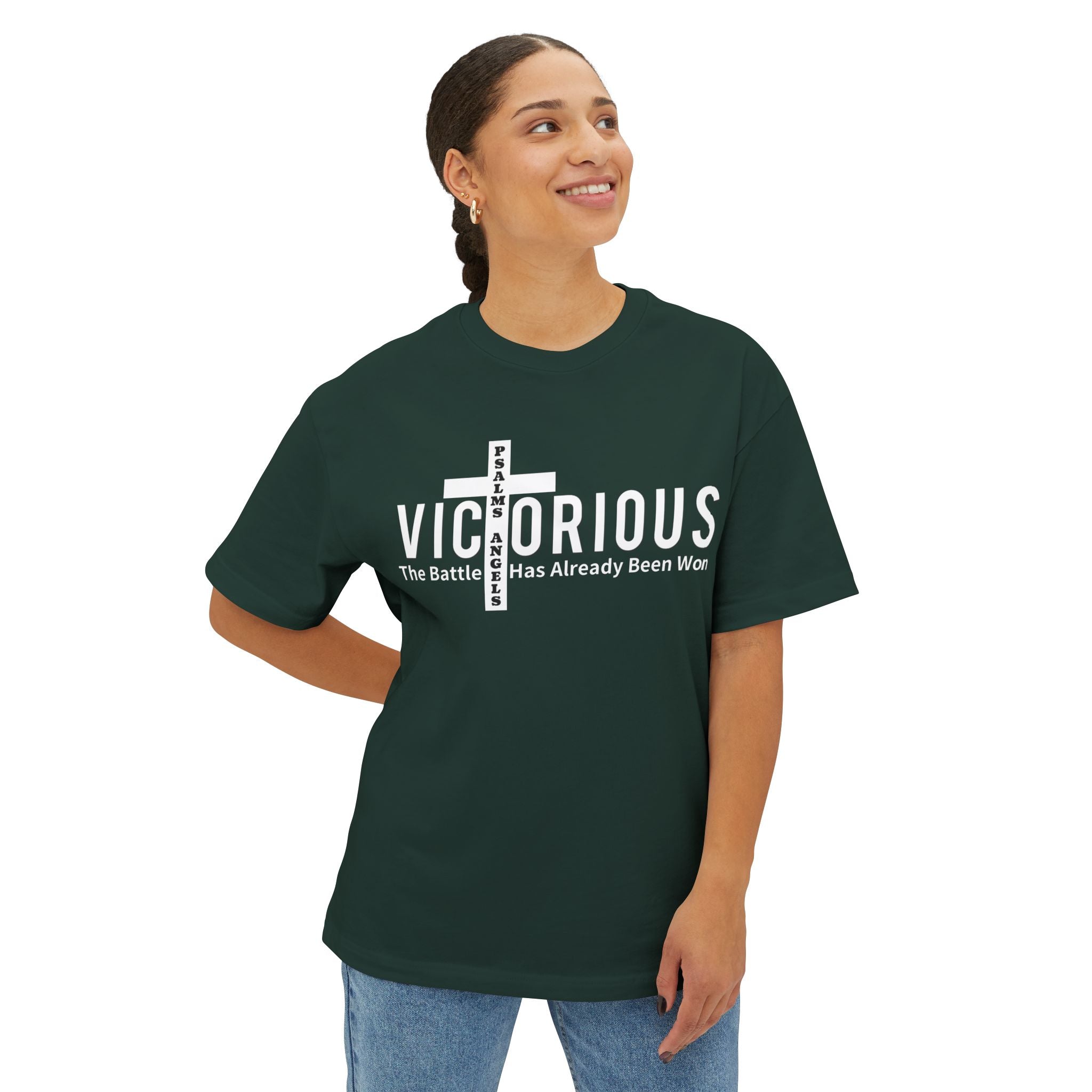 I Am Victorious By Psalms Angels Unisex Oversized Boxy Lux Tee - Choice Of Colours Armour