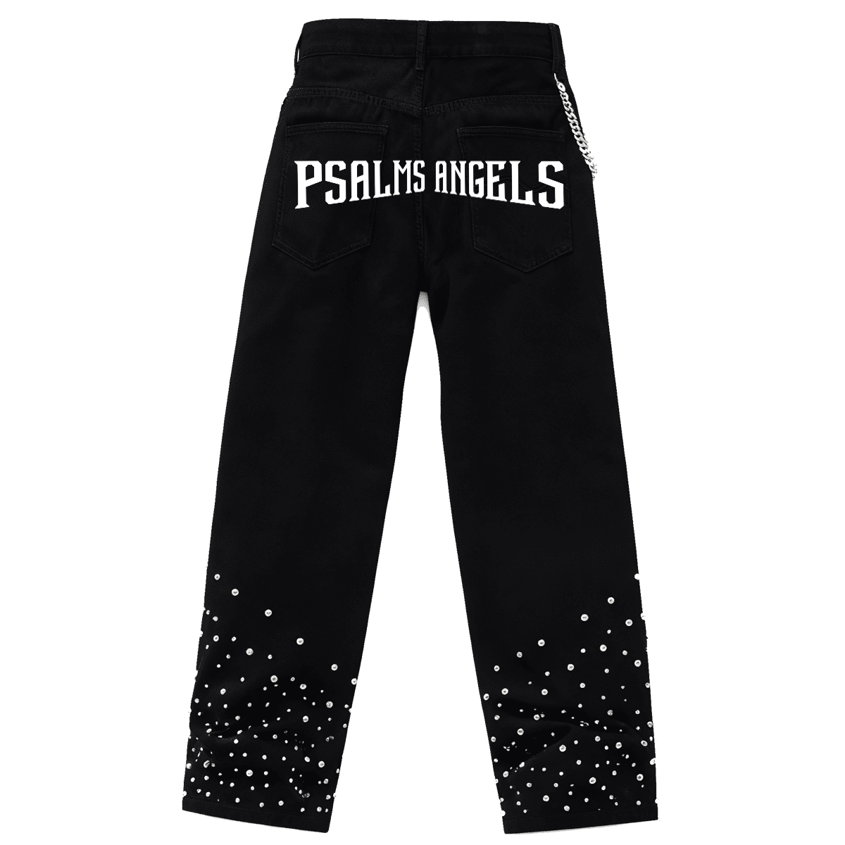 Unisex Rhinestone-Embellished Relaxed Straight Leg Jeans - Black Psalms-Angels.com