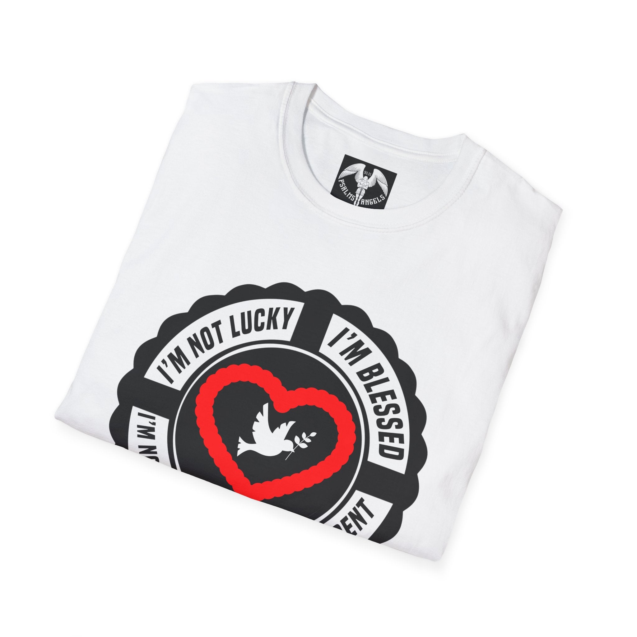 Psalms Angels "I’m Not Lucky I’m Blessed" Graphic Unisex White Tee Amour