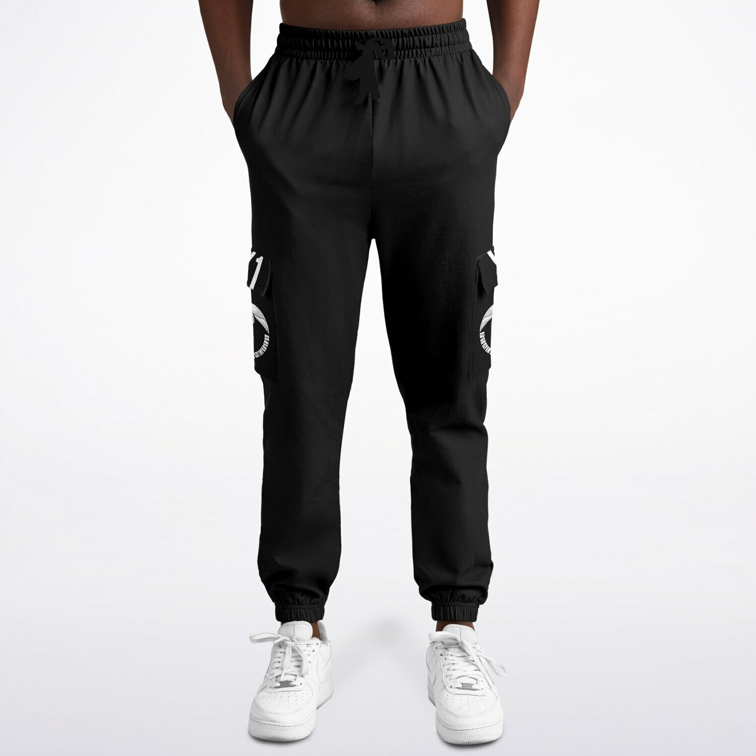 Psalms Angels 91:11 Roman Numeral Unisex Vegan Friendly Recycled Polyester Athletic Cargo Sweatpants - Black Substantial