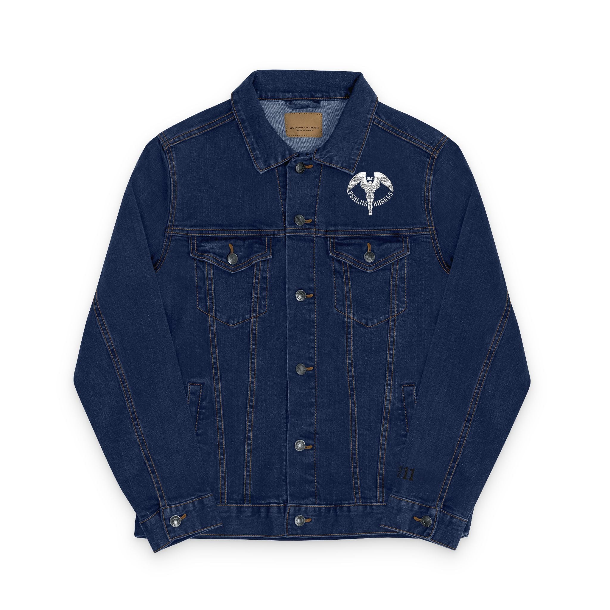 Stylish Unisex Denim Jacket with Unique Embroidery - Black & Blue Printify