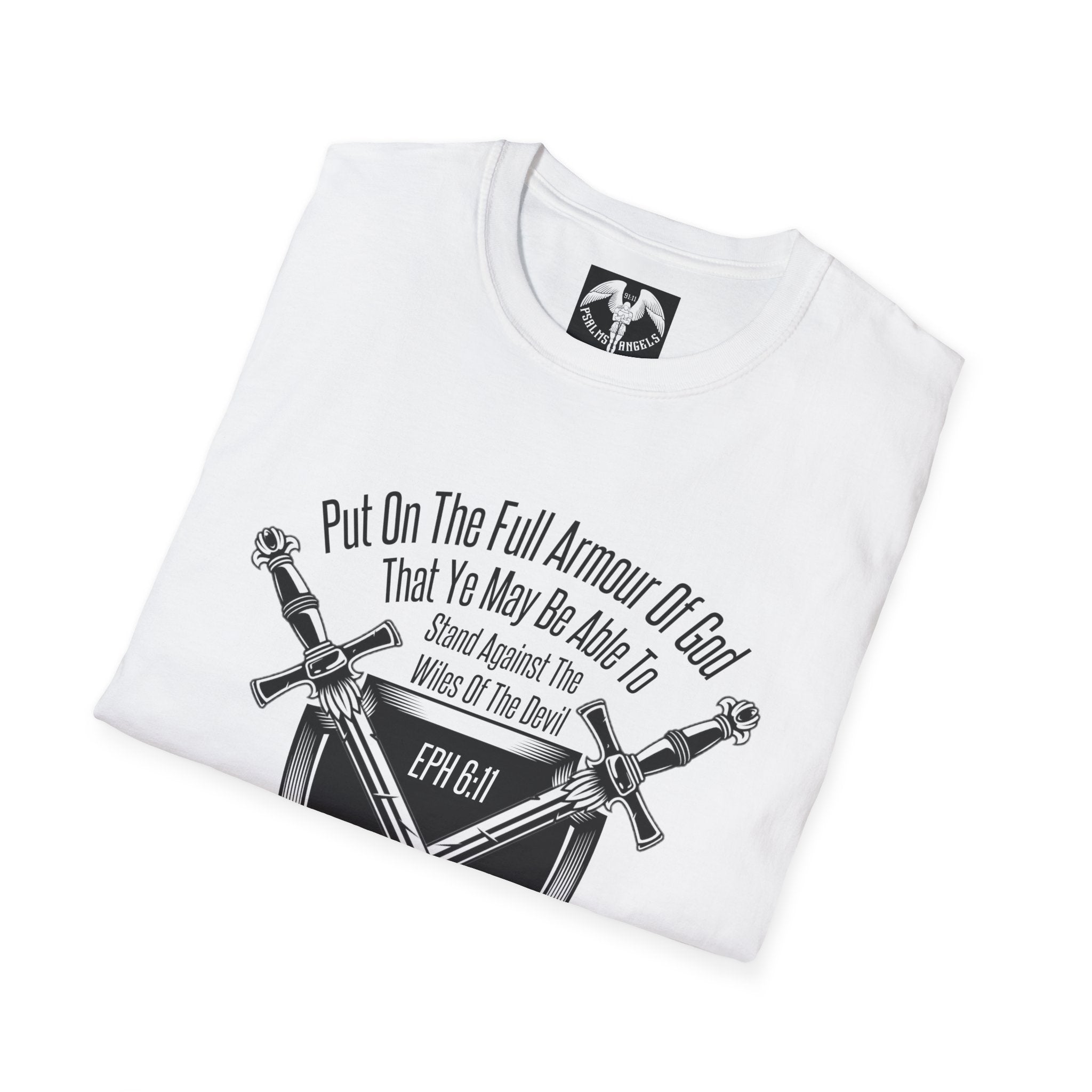 Psalms Angels "Put On The Full Armour Of God" Graphic Unisex White Tee Armour