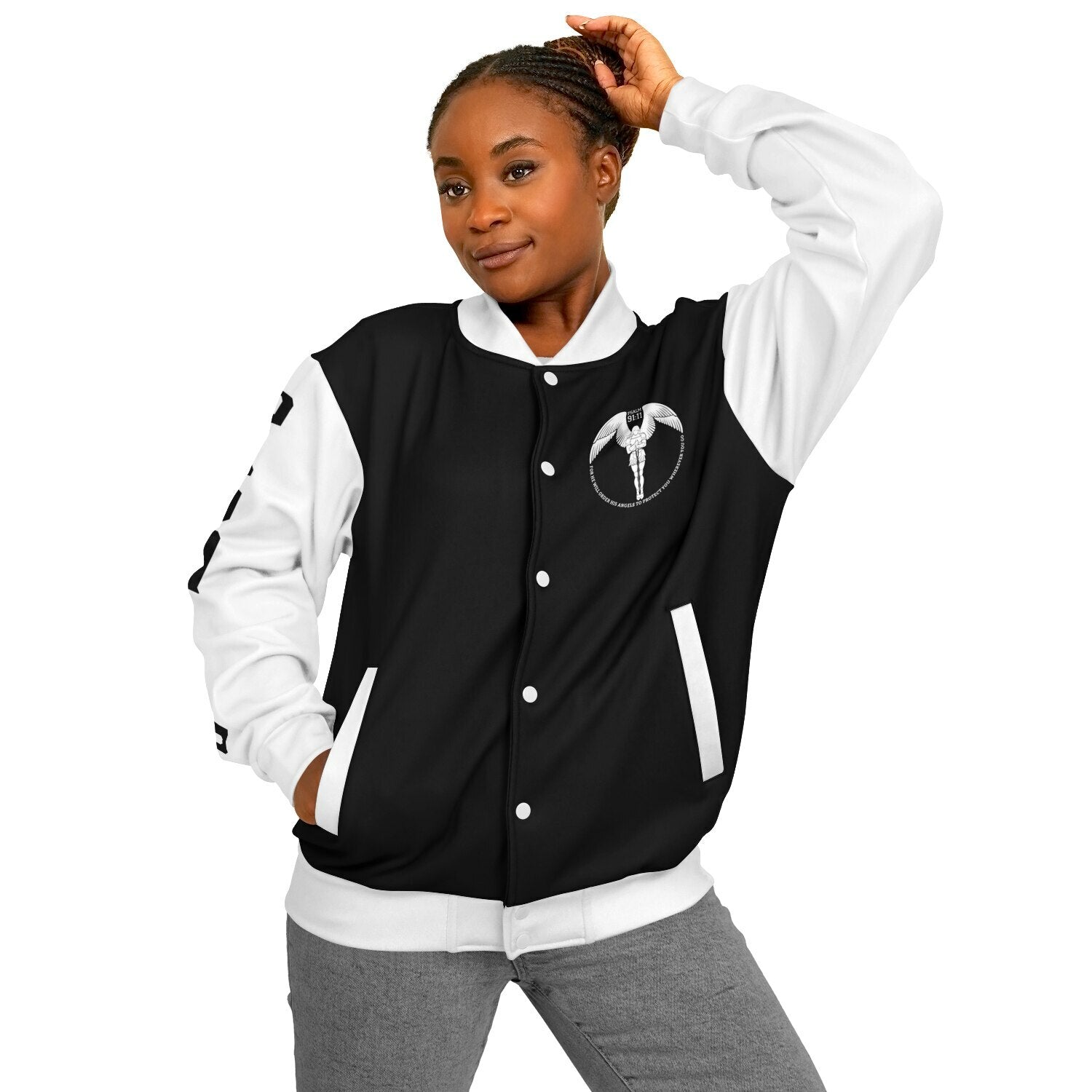 Psalms Angels Heavyweight Black & White Baseball Jacket Substantial