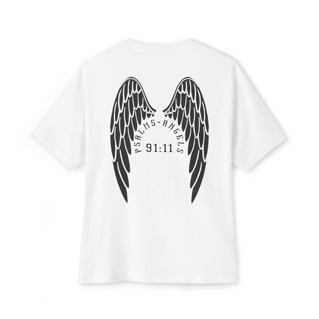 I Walk With Angels Unisex Rear Printed Oversized Boxy Lux Tee - White Armour