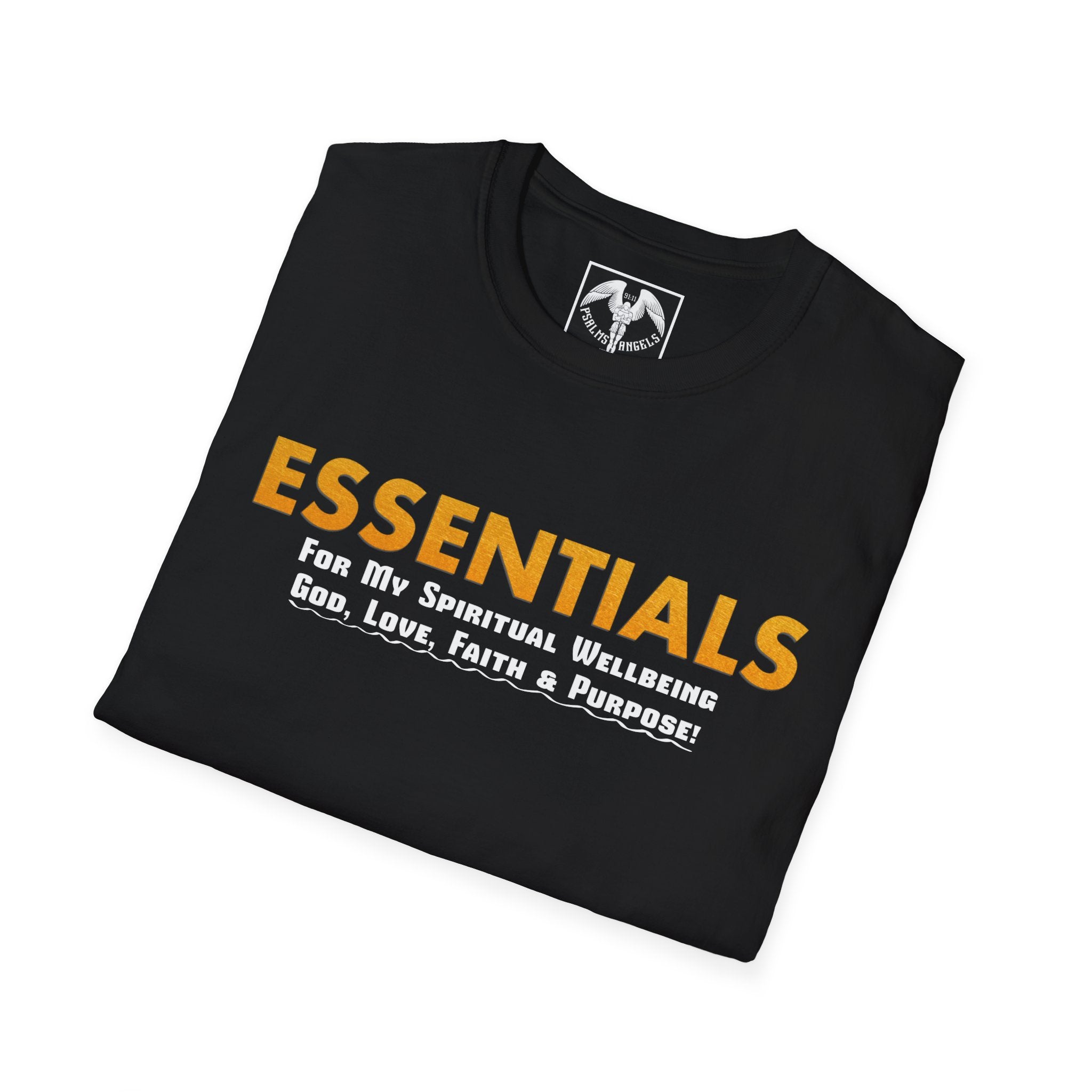 Psalms Angels "Essentials For My Wellbeing" Graphic Unisex Black Tee Psalms 91.11