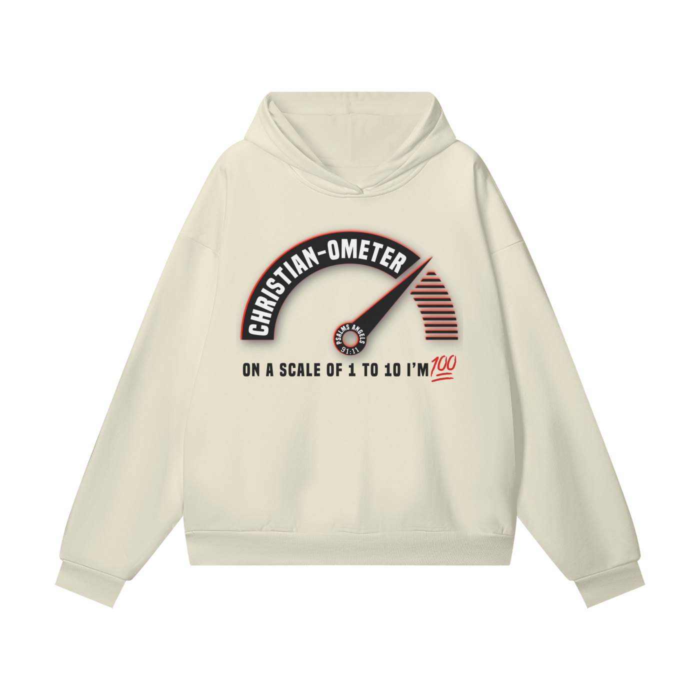 Psalms Angels "100% Christian" Heavyweight Hidden Pocket Oversized 460GSM Halo Fleece Hoodie - Bone & White - Psalms-Angels.com