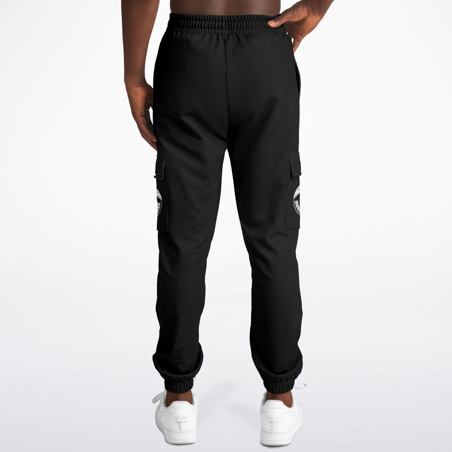 Psalms Angels 91:11 Unisex Vegan Friendly Recycled Polyester Athletic Cargo Sweatpants - Black Substantial