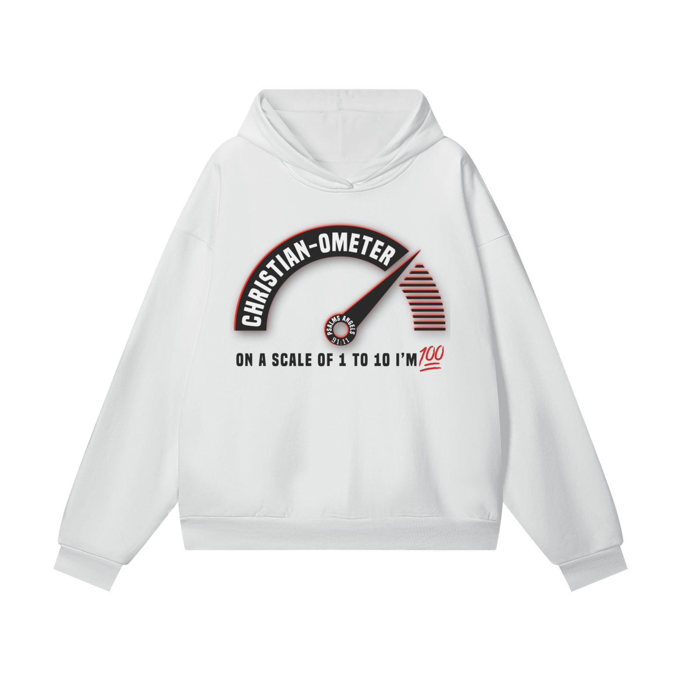 Psalms Angels "100% Christian" Heavyweight Hidden Pocket Oversized 460GSM Halo Fleece Hoodie - Bone & White - Psalms-Angels.com