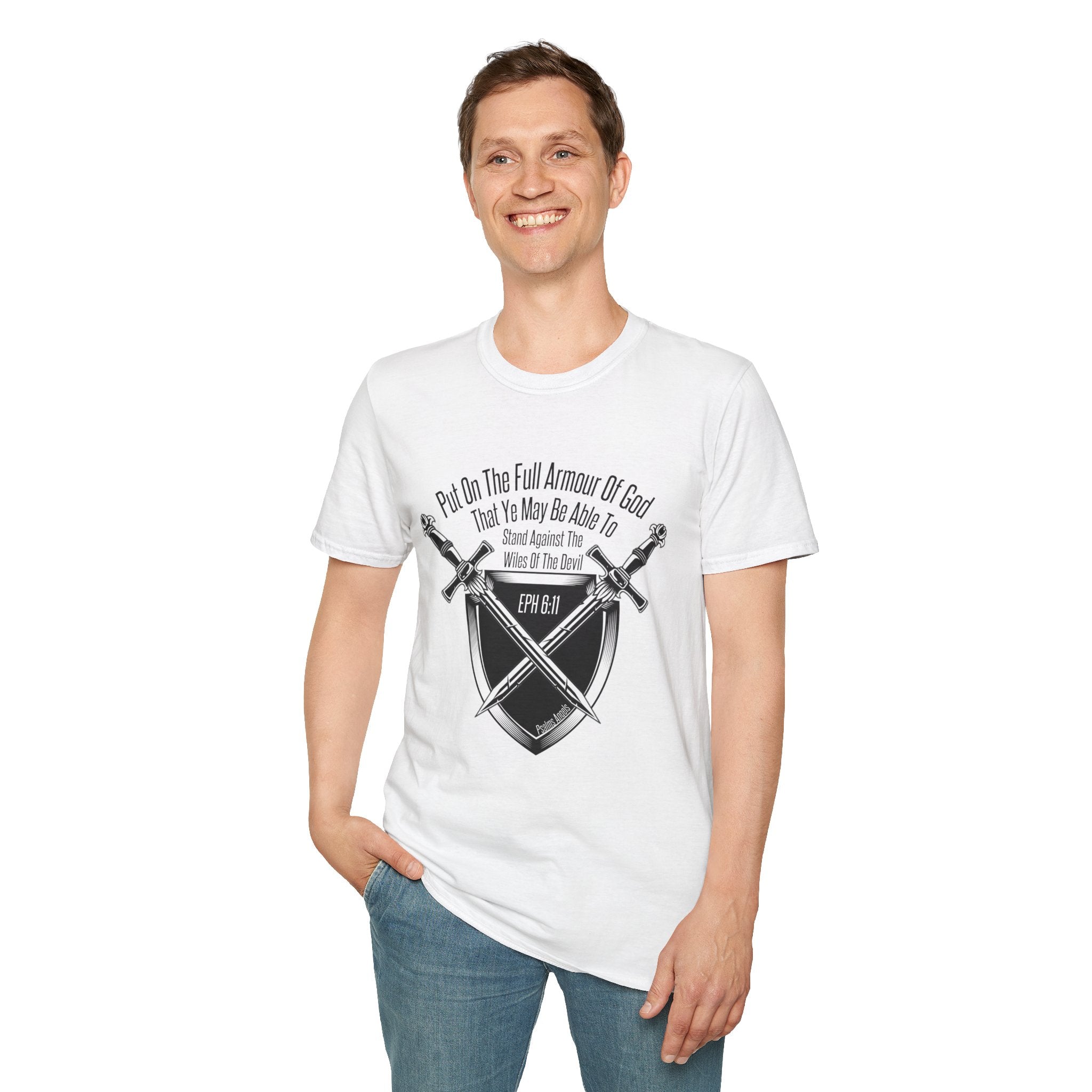 Psalms Angels "Put On The Full Armour Of God" Graphic Unisex White Tee Armour