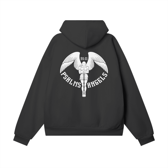 Psalms Angels Heavyweight Hidden Pocket Oversized Halo Fleece Hoodie - Black & Charcoal