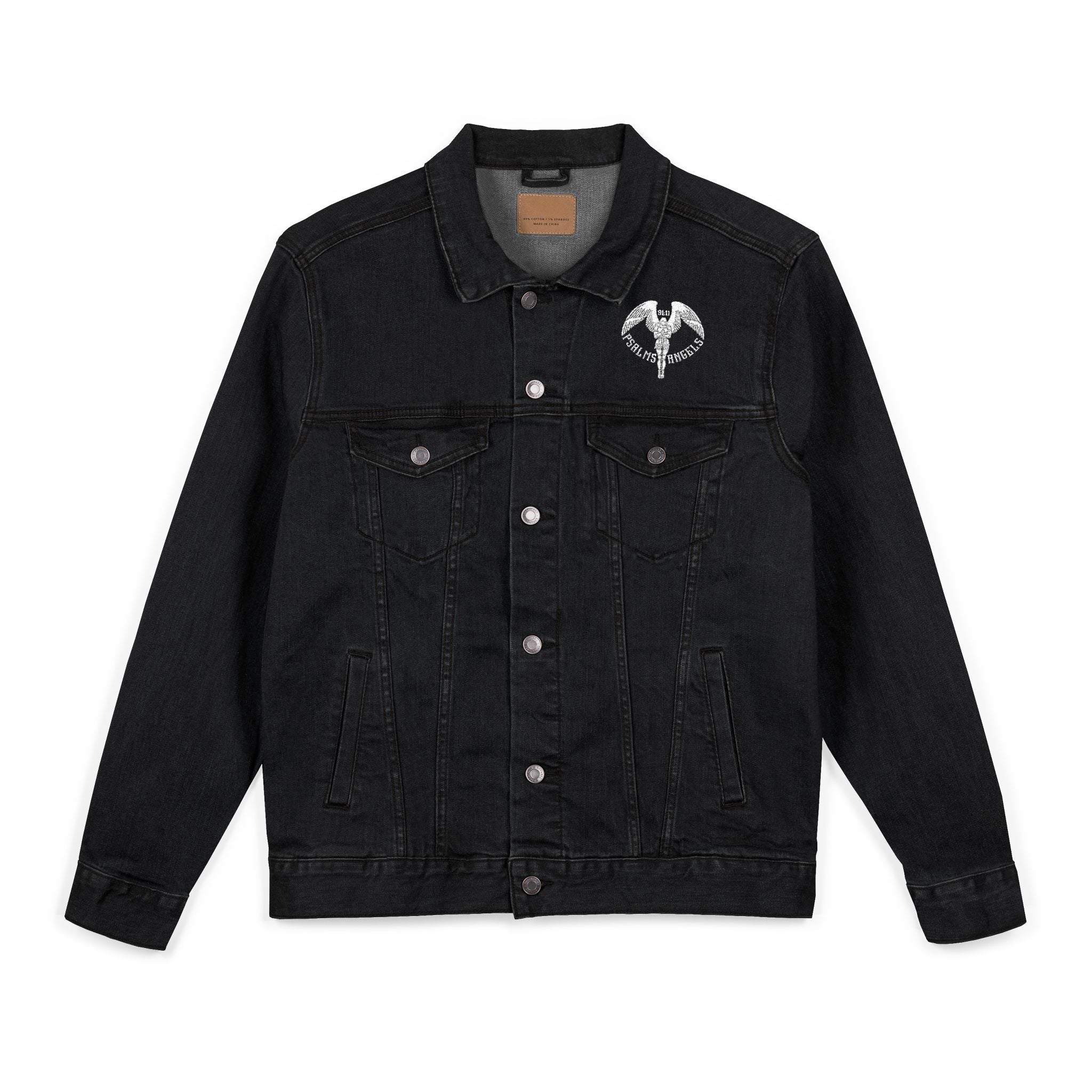 Stylish Unisex Denim Jacket with Unique Embroidery - Black & Blue Printify