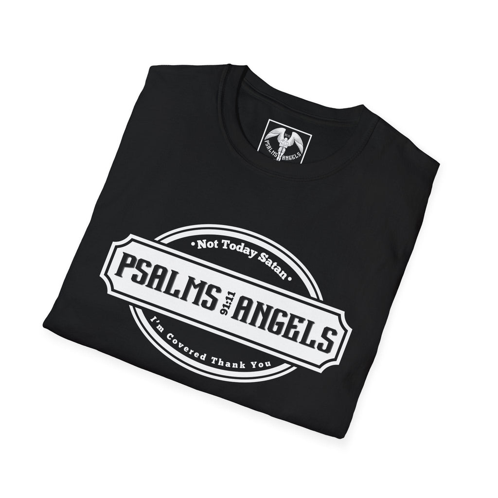 Psalms Angels "Covered In Jesus Name" Graphic Unisex Black Tee Printify