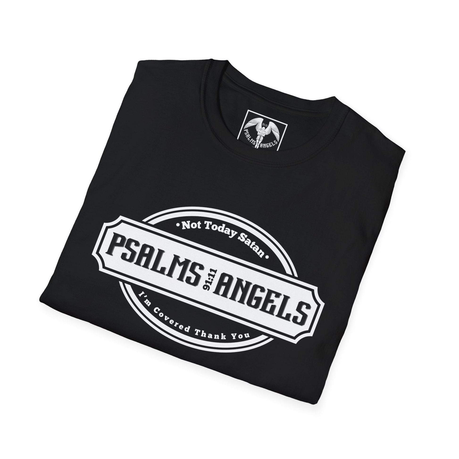 Psalms Angels "Covered In Jesus Name" Graphic Unisex Black Tee Printify