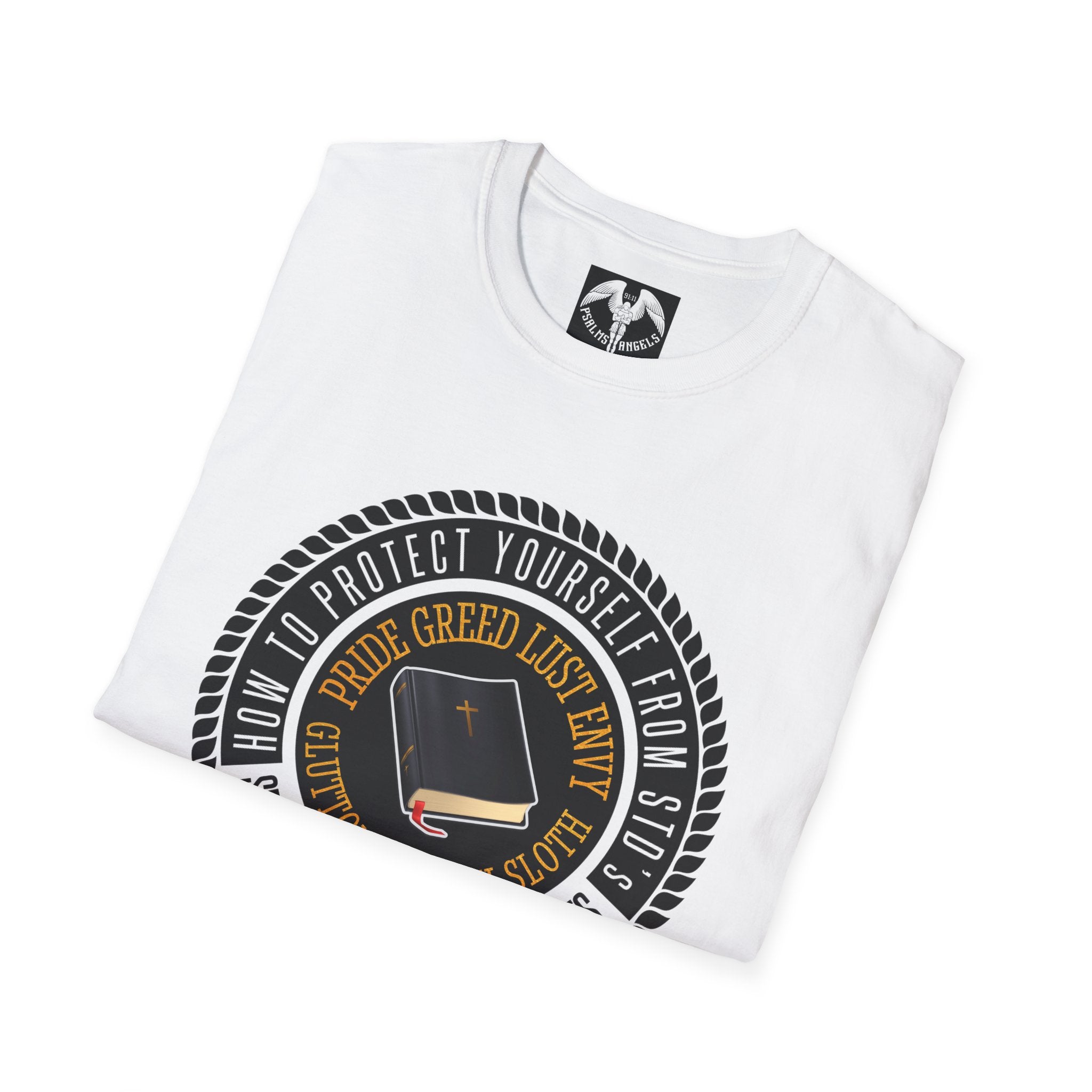 Protect Yourself From STD’s "Spirituality Transmitted Diseases" Graphic Unisex White Tee - Psalms-Angels.com