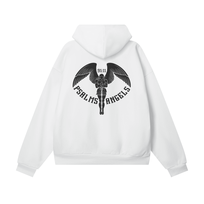 Psalms Angels Heavyweight Hidden Pocket Oversized Halo Fleece Hoodie - White & Bone ODMPOD
