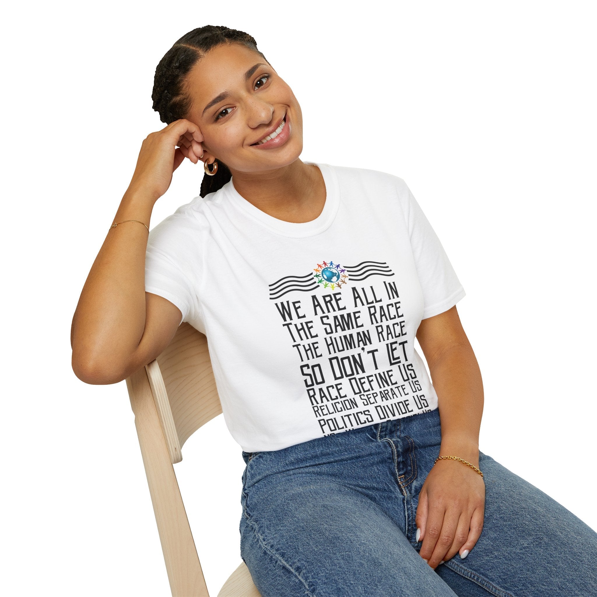Psalms Angels "We Are All In One Race, The Human Race" Graphic Unisex White Tee Amour