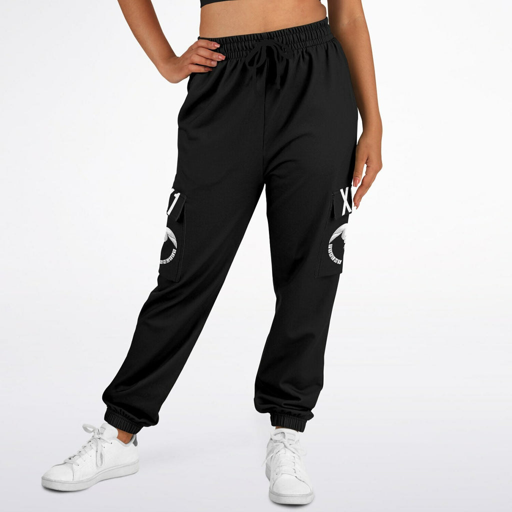 Psalms Angels 91:11 Roman Numeral Unisex Vegan Friendly Recycled Polyester Athletic Cargo Sweatpants - Black Substantial