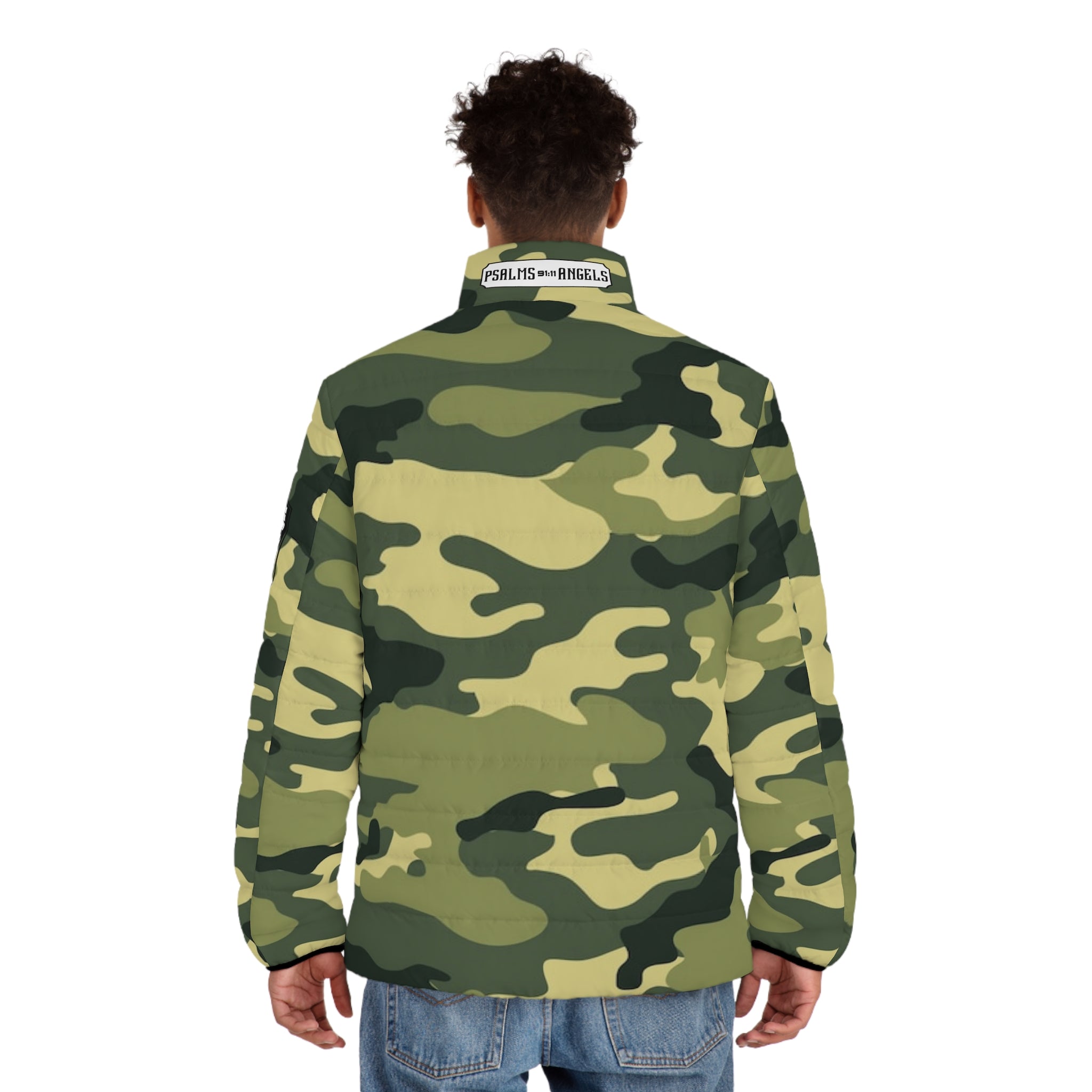 Psalms Angels Soldier Of God Men's Puffer Jacket - Camouflage Armour