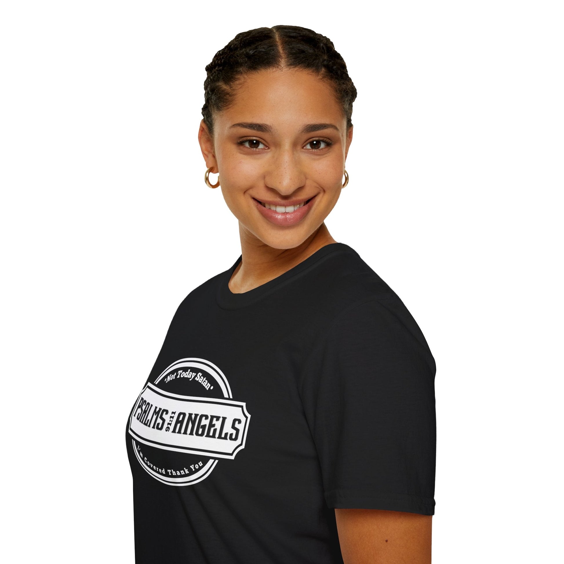Psalms Angels "Covered In Jesus Name" Graphic Unisex Black Tee Printify
