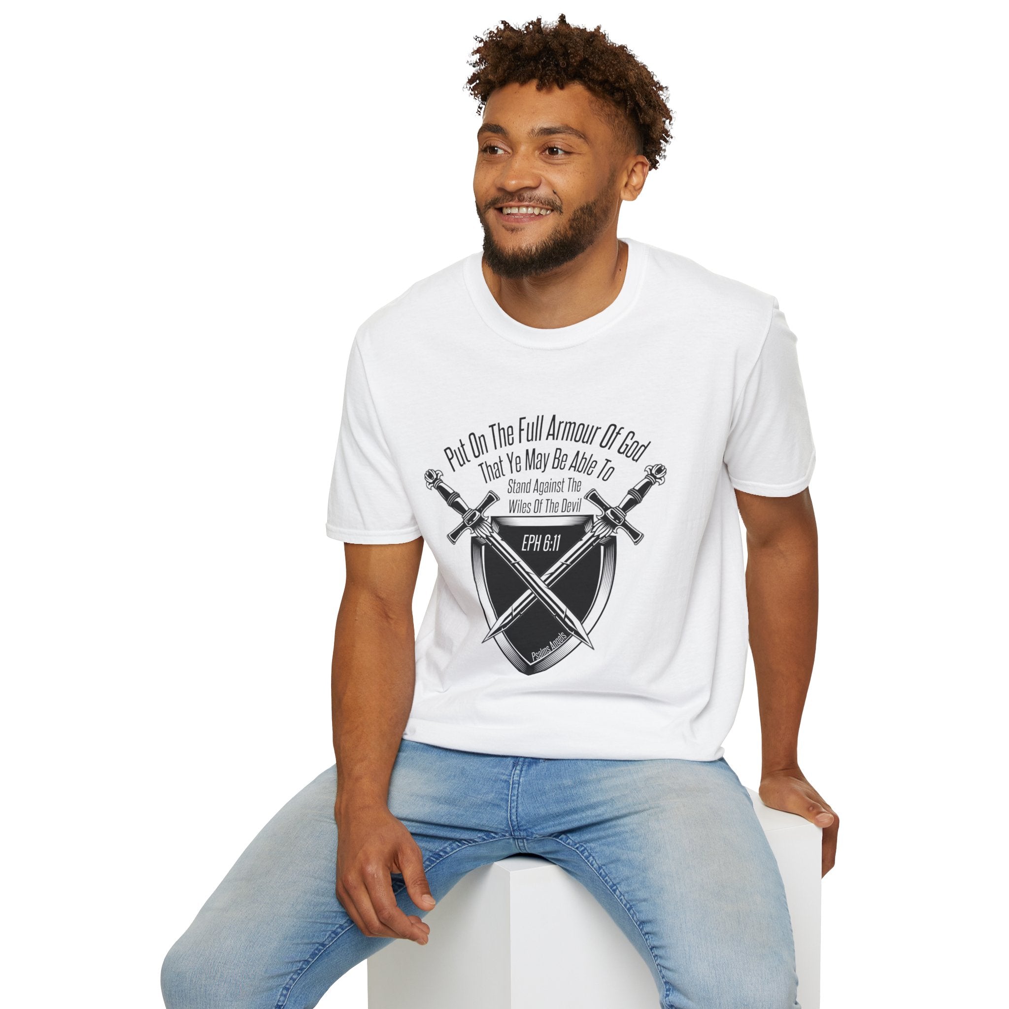 Psalms Angels "Put On The Full Armour Of God" Graphic Unisex White Tee Armour