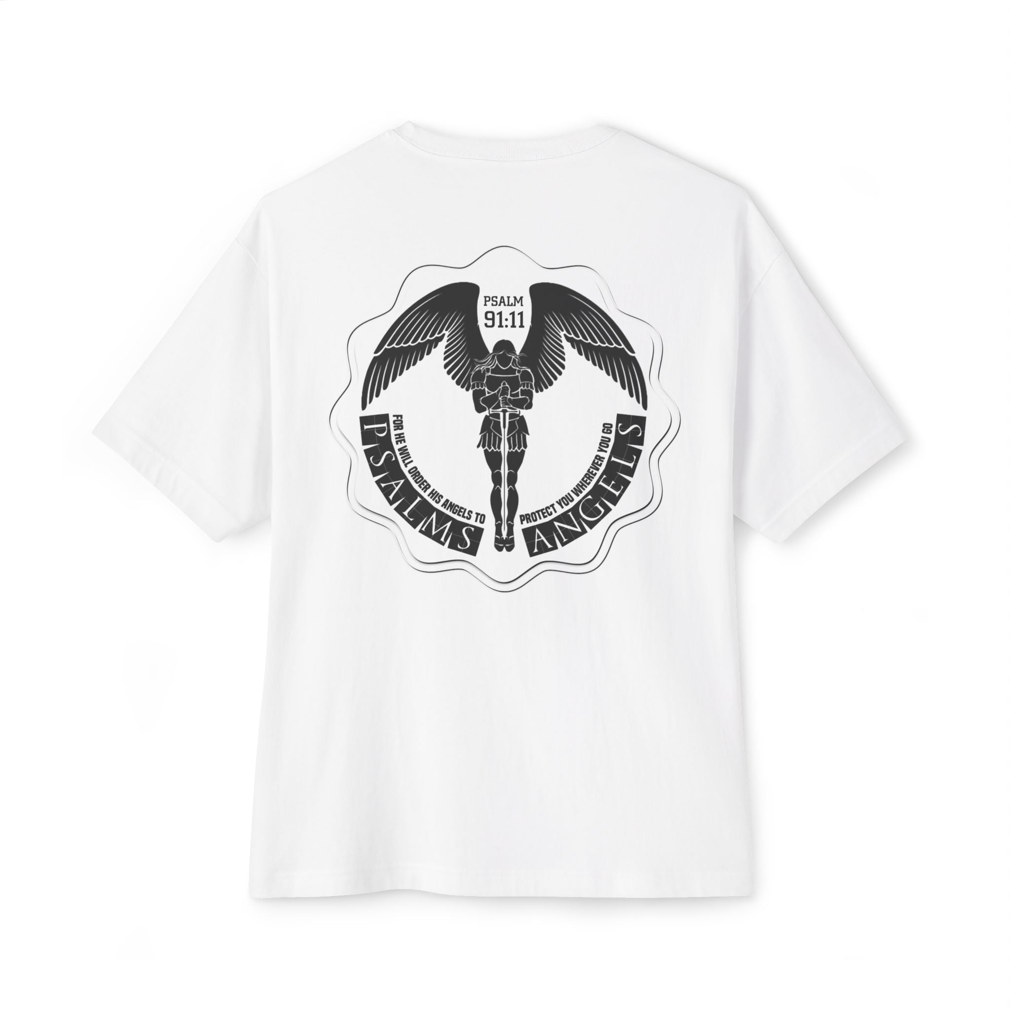 Protected By Psalms Angels Unisex Rear Printed Oversized Boxy Lux Tee - White Armour
