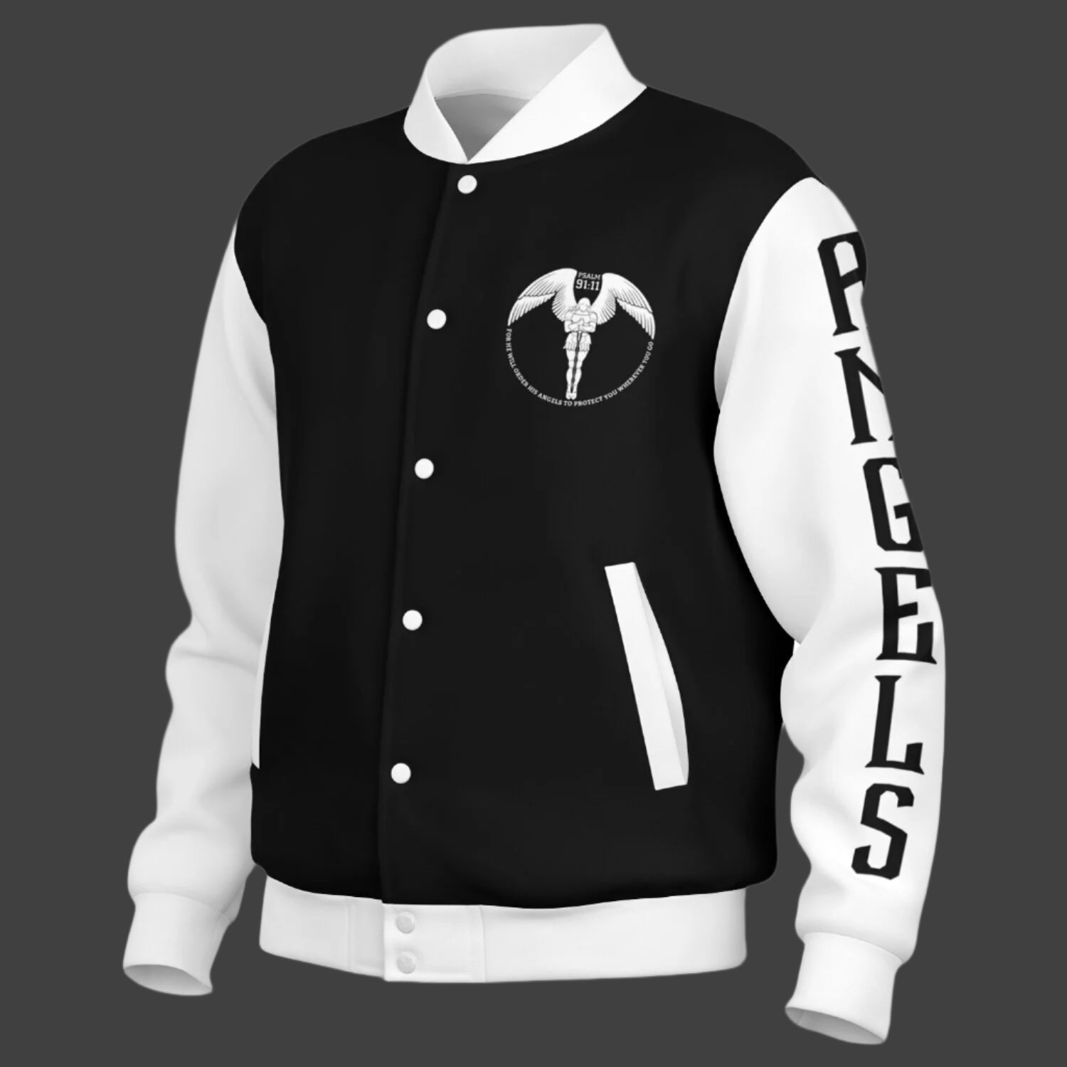 Psalms Angels Heavyweight Black & White Baseball Jacket Substantial