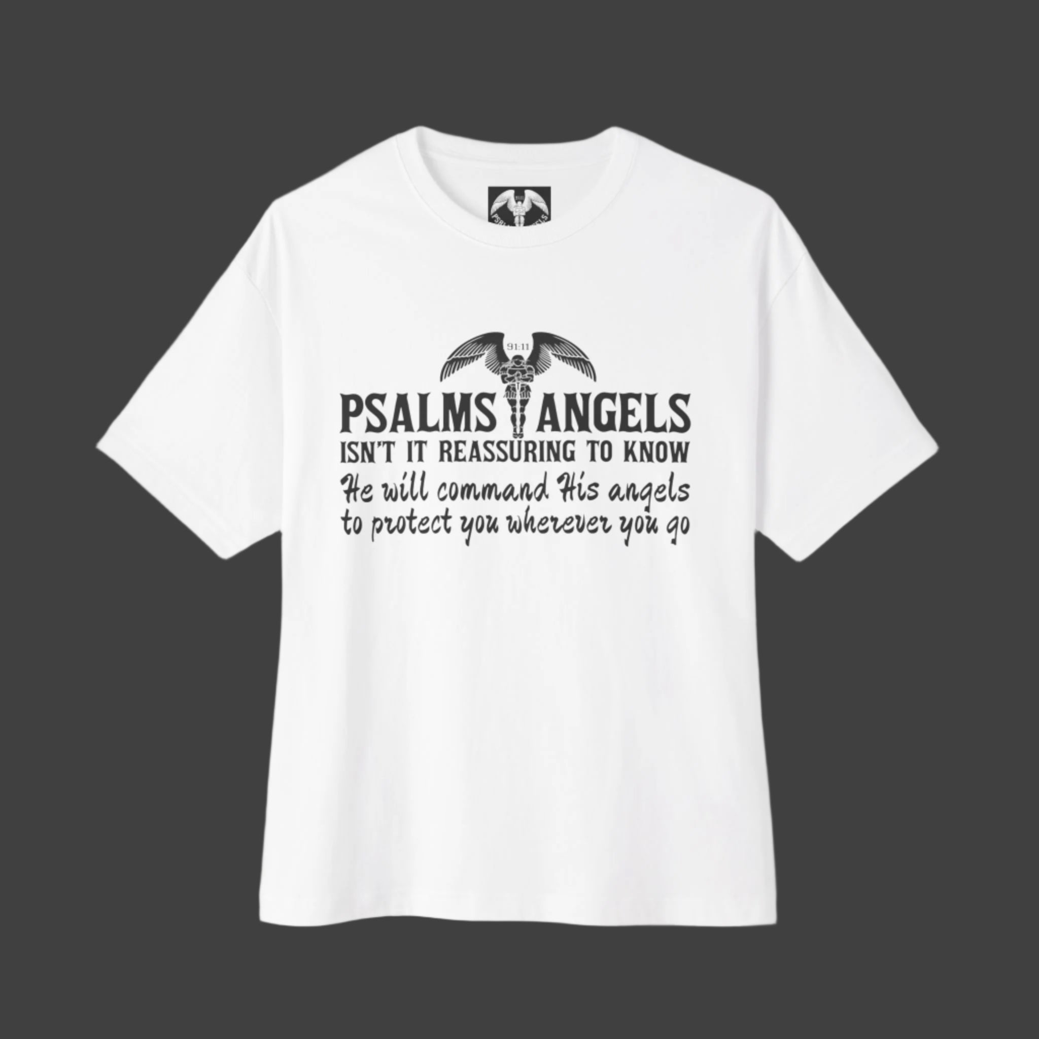 Be Reassured By Psalms Angels Unisex Oversized Boxy Lux Tee - White Armour