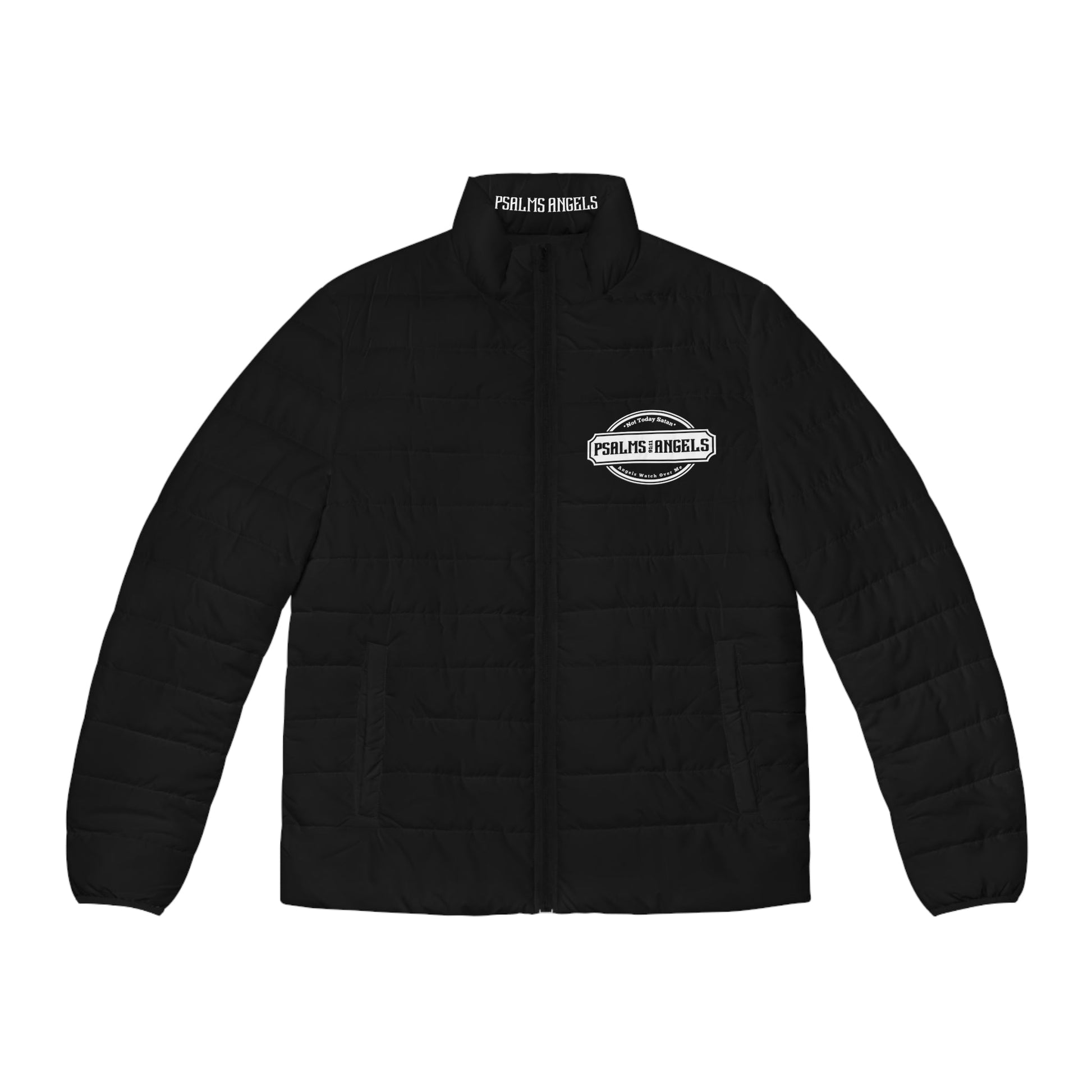 Angels Watch Over Me Men's Puffer Jacket - Black Printify