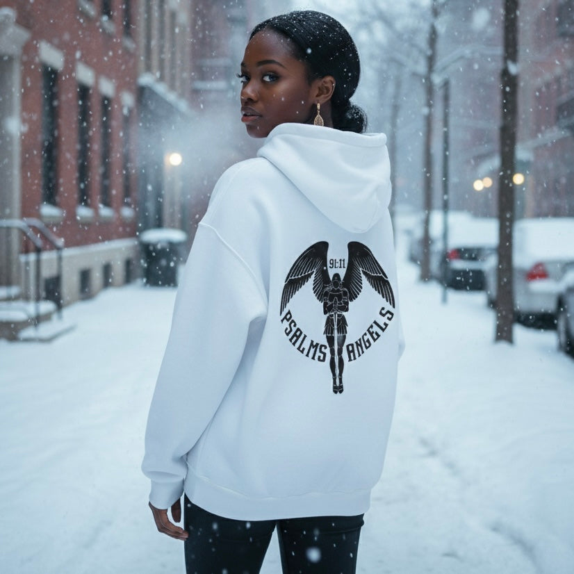 Psalms Angels Heavyweight Hidden Pocket Oversized Halo Fleece Hoodie - White & Bone Psalms Angels