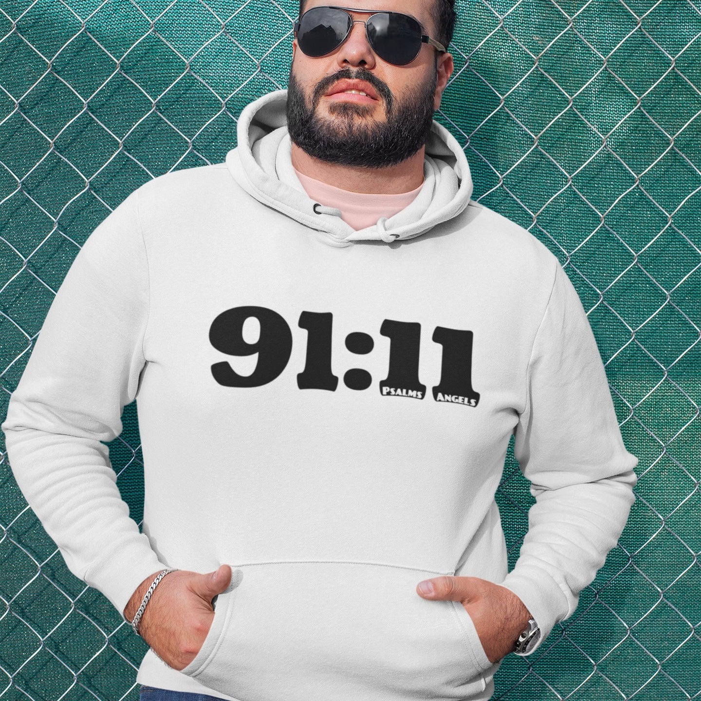 Psalm 91:11 Unisex Premium Heavyweight 100% Organic Cotton Hoodie - White