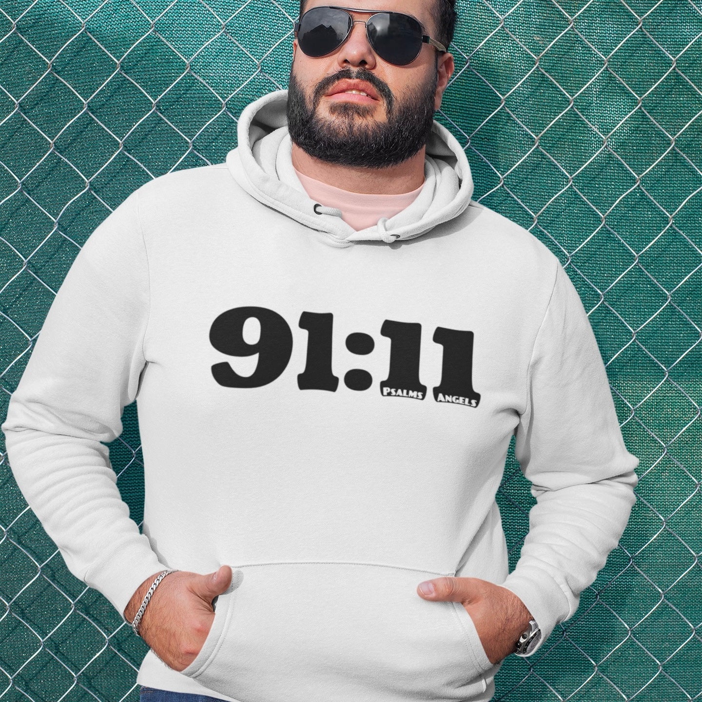 Psalm 91:11 Unisex Premium Heavyweight 100% Organic Cotton Hoodie - White Psalms 91.11