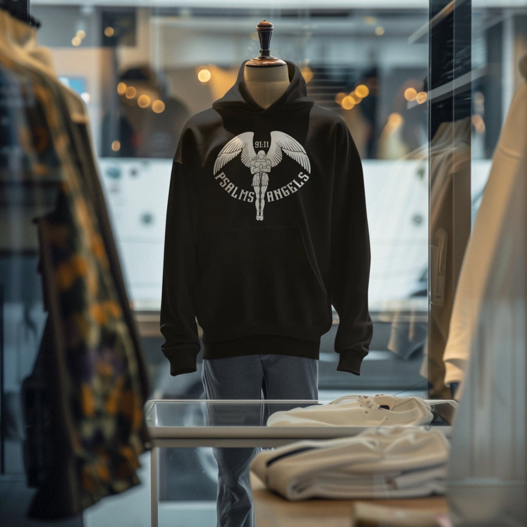 Psalms Angels Unisex Premium Heavyweight 100% Organic Cotton Hoodie - Black