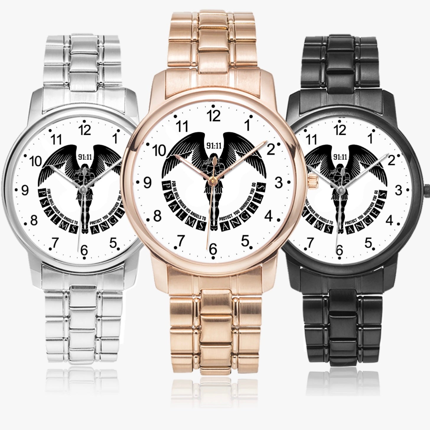 Psalms Angels Stainless Steel Folding Clasp Quartz Watch Jetting