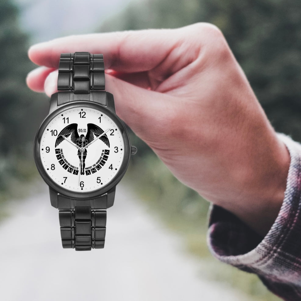 Psalms Angels Stainless Steel Folding Clasp Quartz Watch Jetting