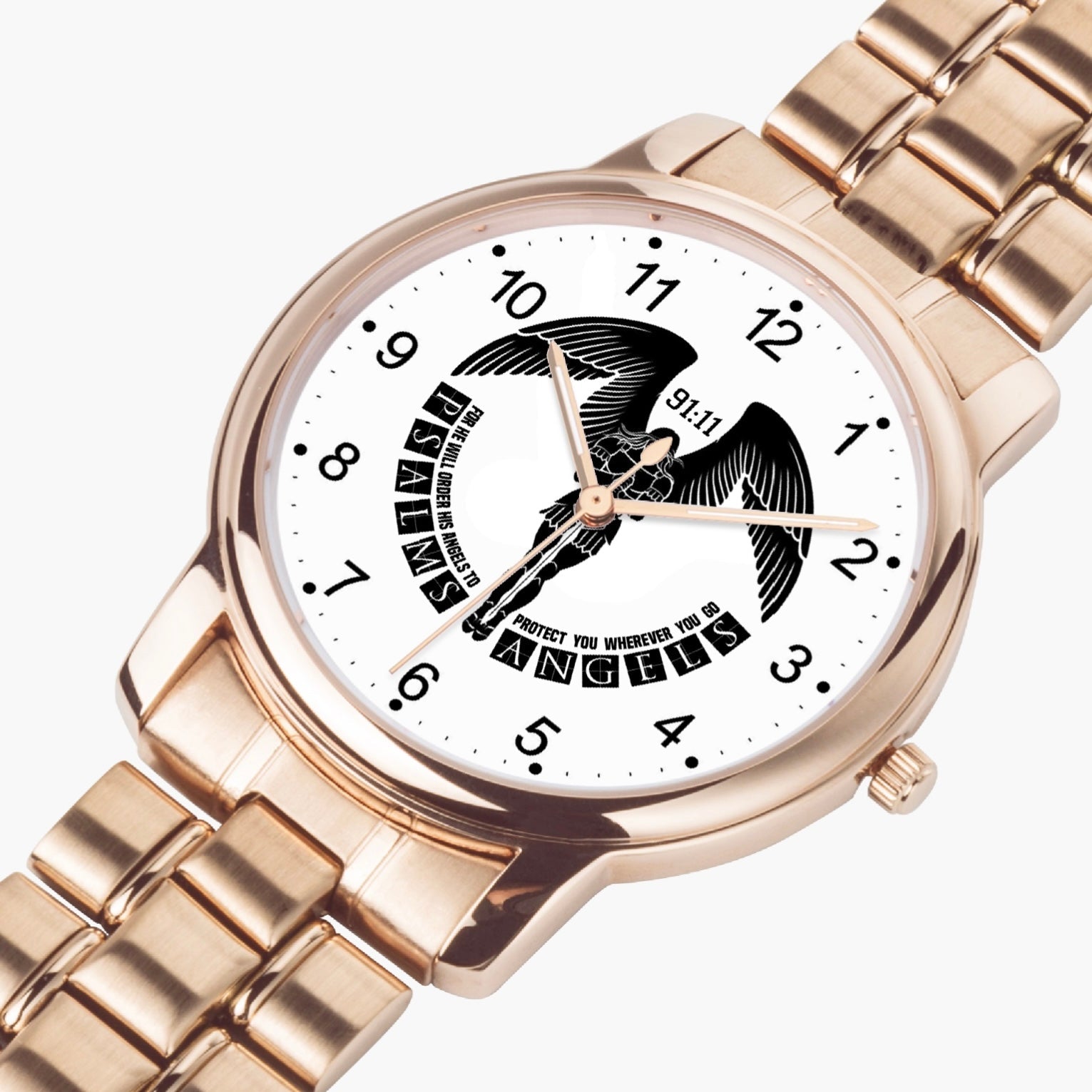 Psalms Angels Stainless Steel Folding Clasp Quartz Watch Jetting