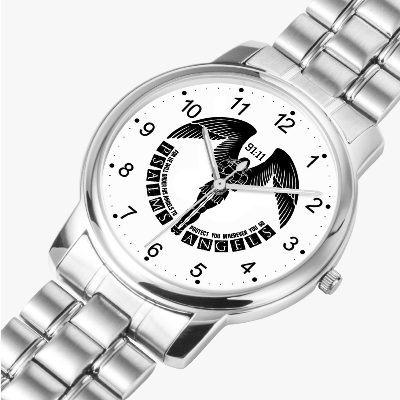 Psalms Angels Stainless Steel Folding Clasp Quartz Watch Jetting