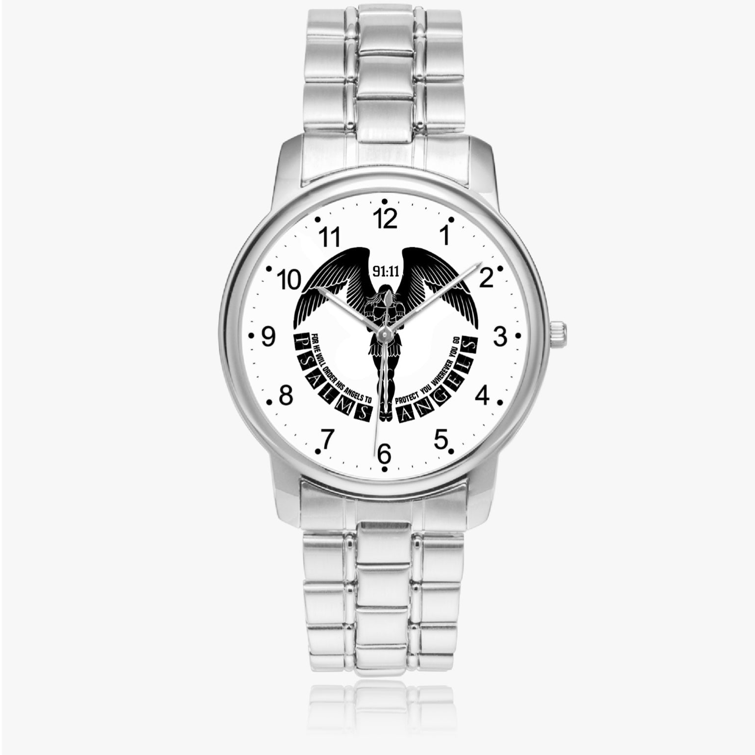 Psalms Angels Stainless Steel Folding Clasp Quartz Watch Jetting
