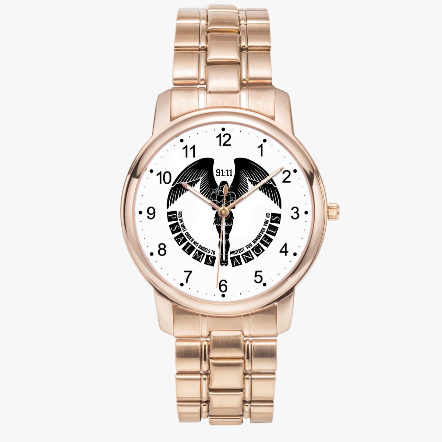 Psalms Angels Stainless Steel Folding Clasp Quartz Watch 