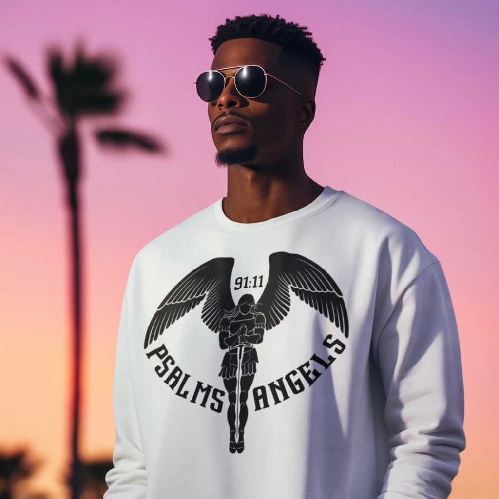 Psalms Angels Unisex Organic Cotton French Terry Knit Sweatshirt - White