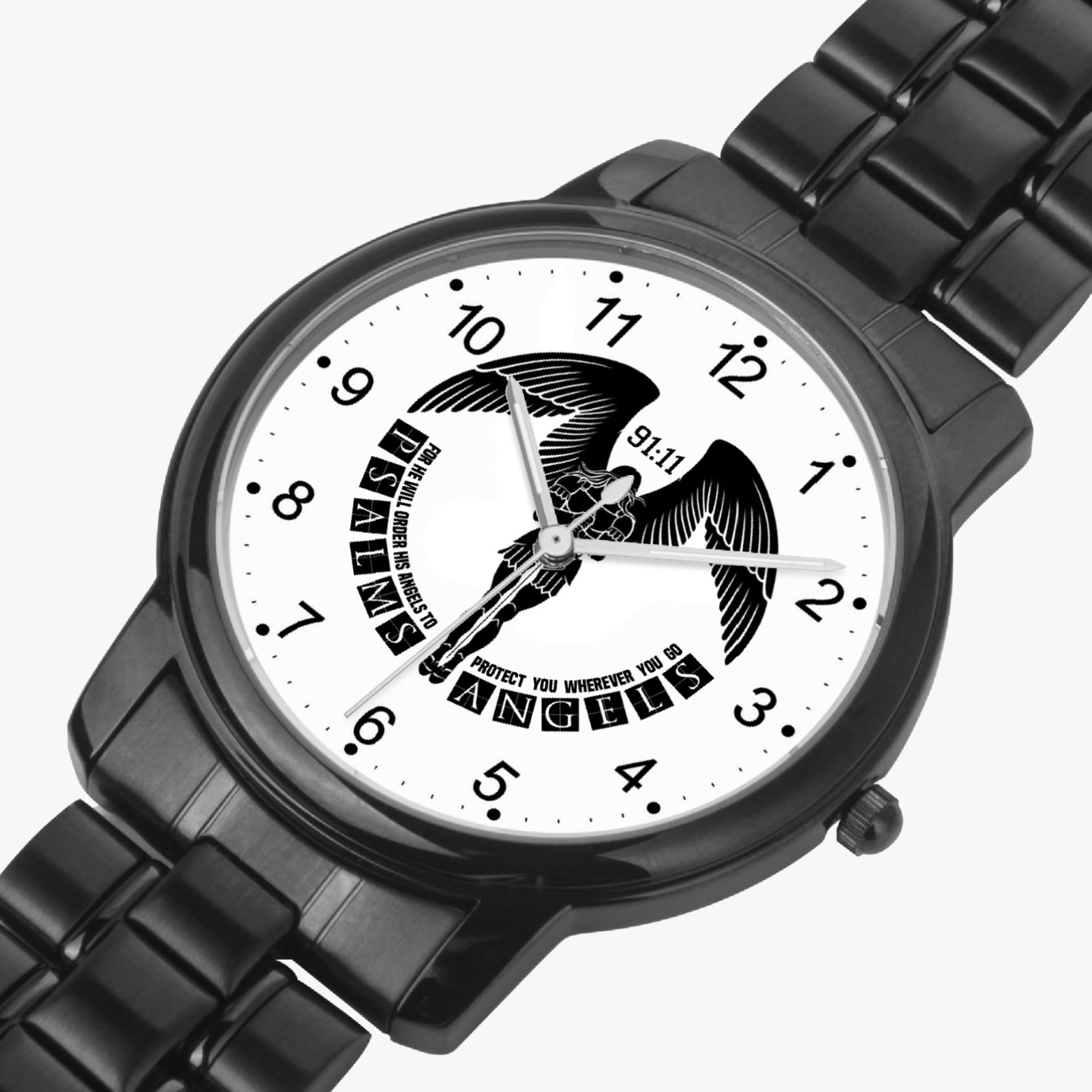 Psalms Angels Stainless Steel Folding Clasp Quartz Watch Jetting